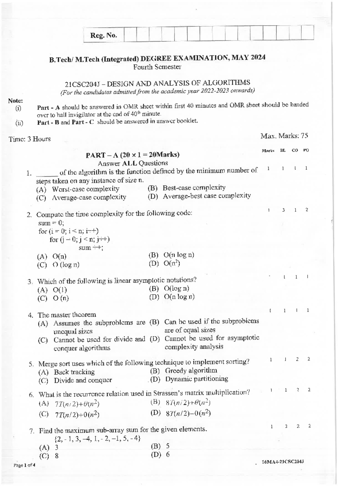 DAA 5 - Previous Year Questions for 21CSC204J Exam - Studocu