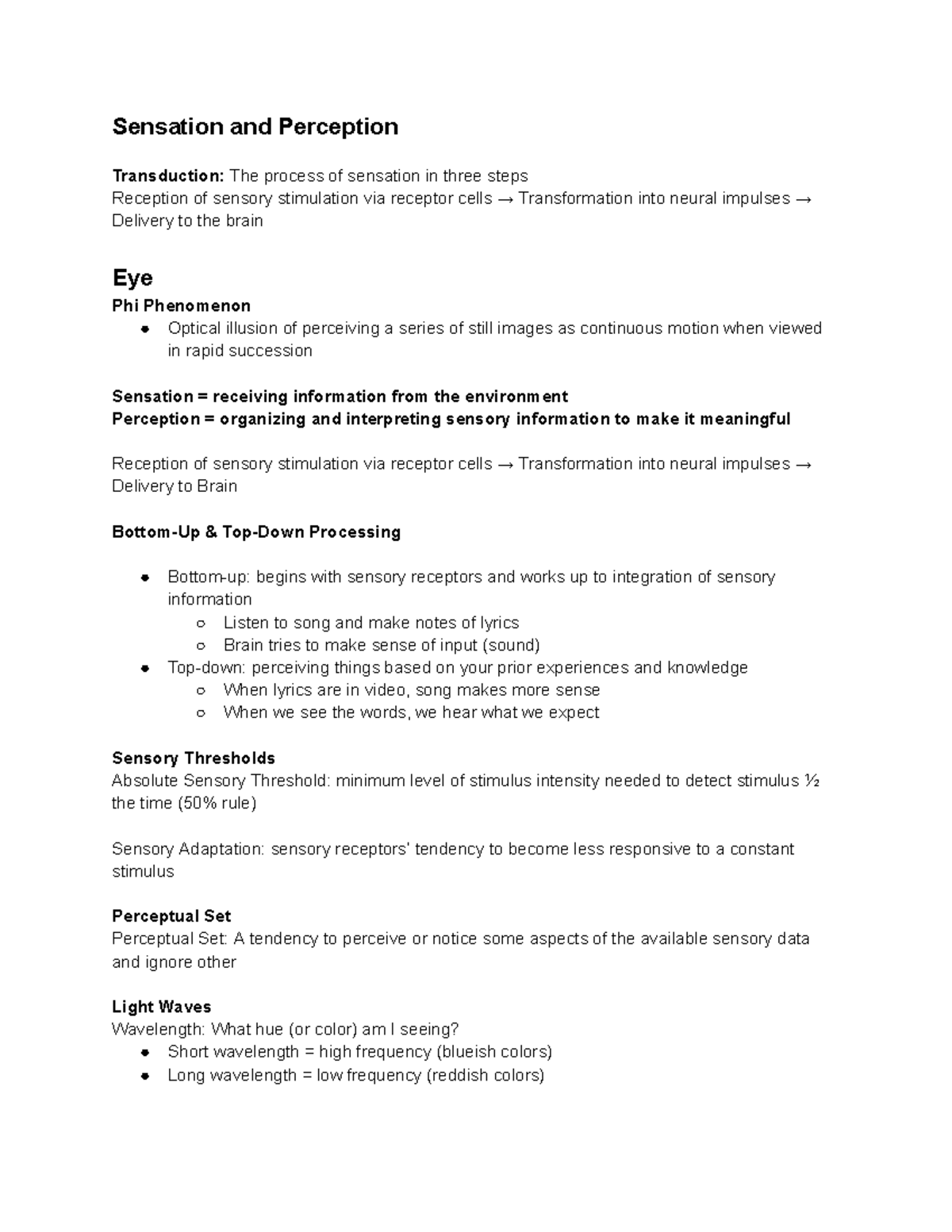 Sensation and Perception: Comprehensive Study Guide for PSY 101 ...