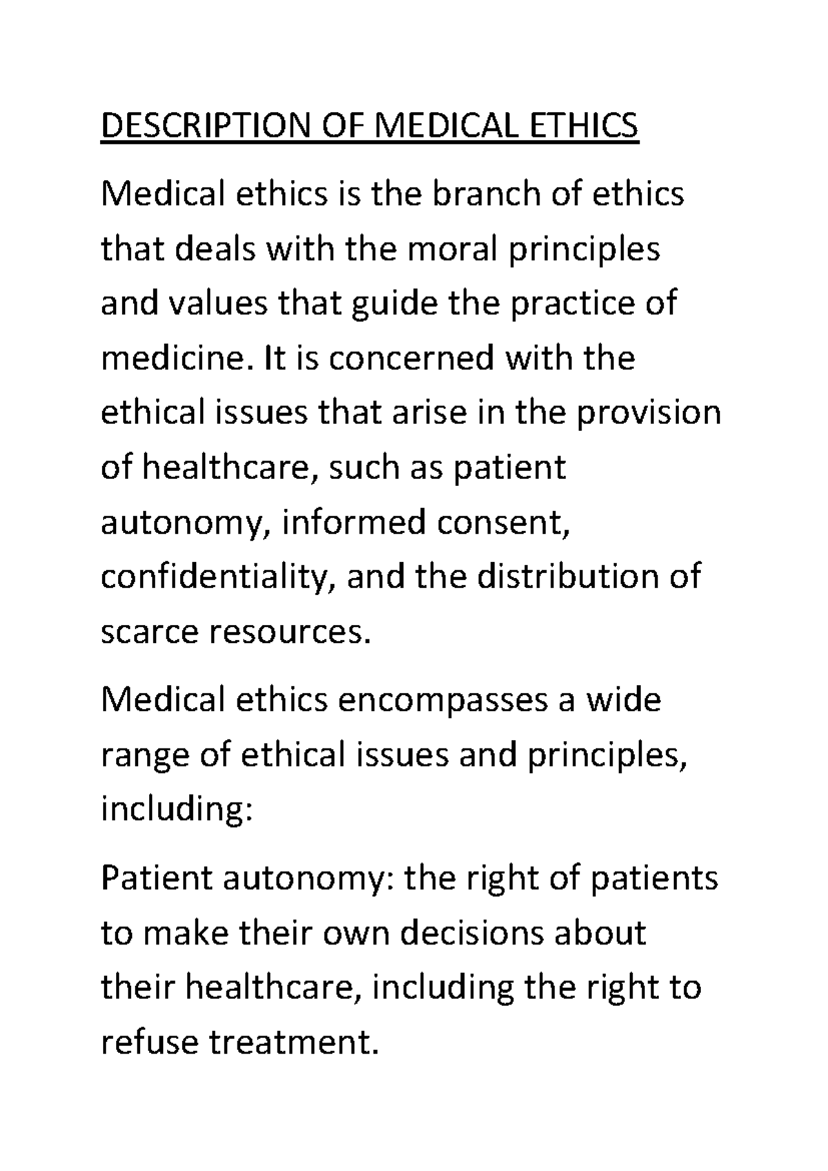 Medical Ethics Principles In Healthcare