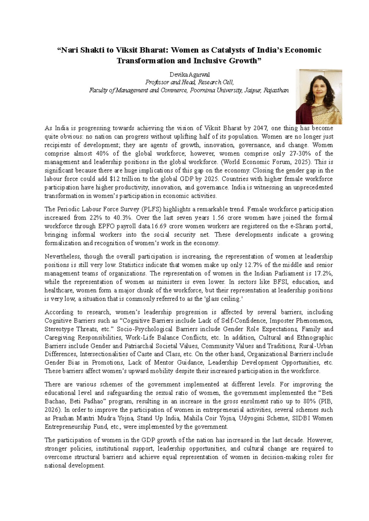 Women as Catalysts for Economic Growth: Insights from Spcms-2026 ...