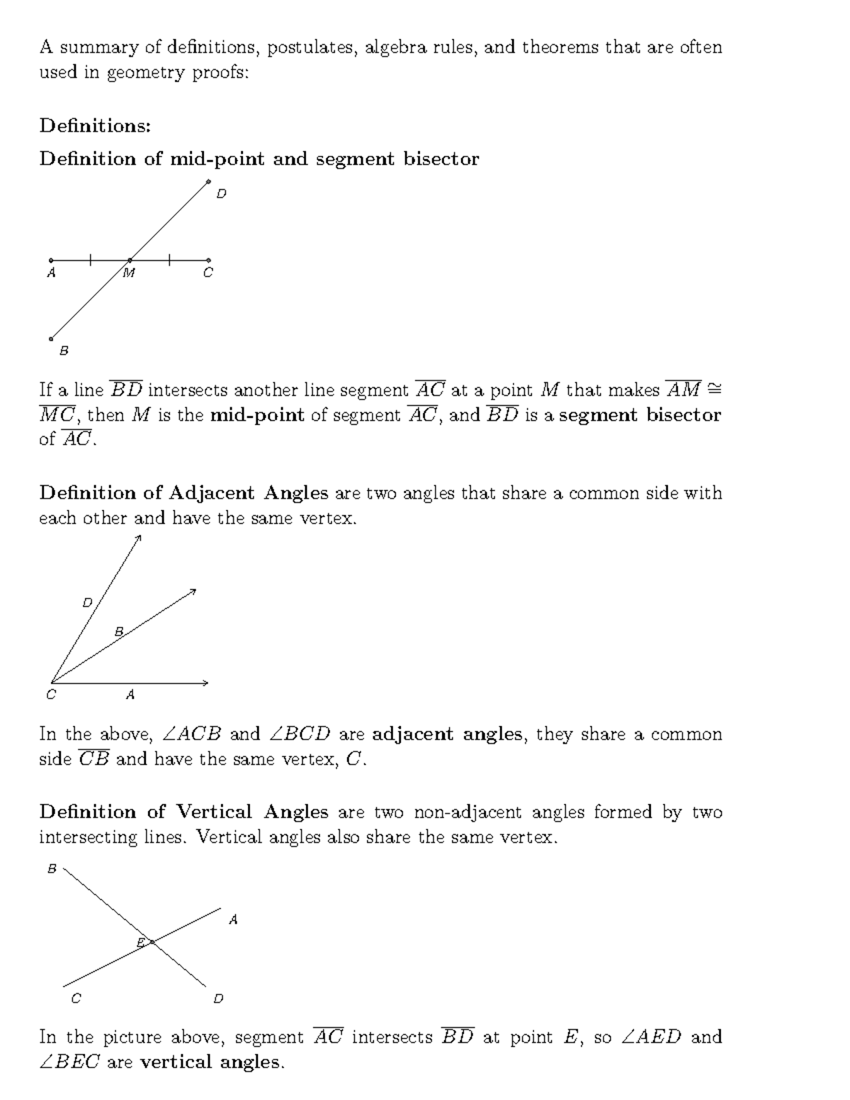 Geometry Theorems & Definitions Summary: Key Concepts & Proofs - Studocu