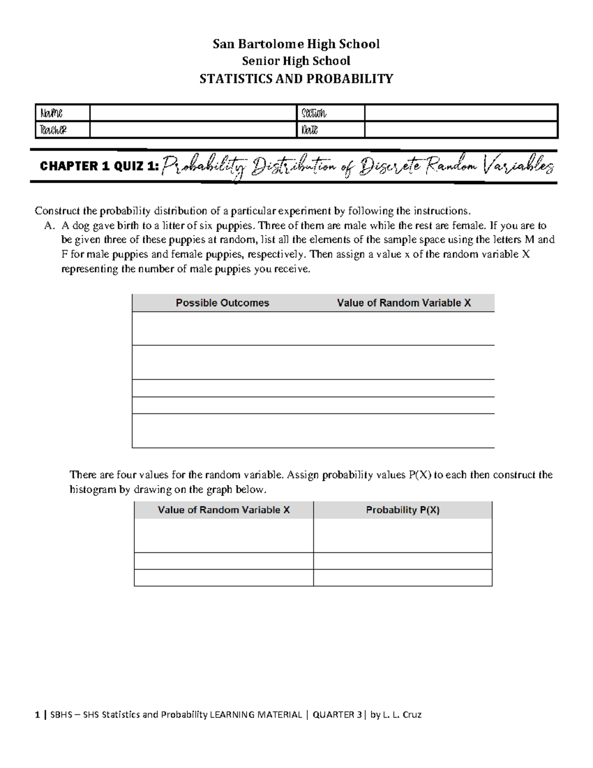 Chapter 1 Quiz - Statistics & Probability (SHS-STAT-101) - Studocu