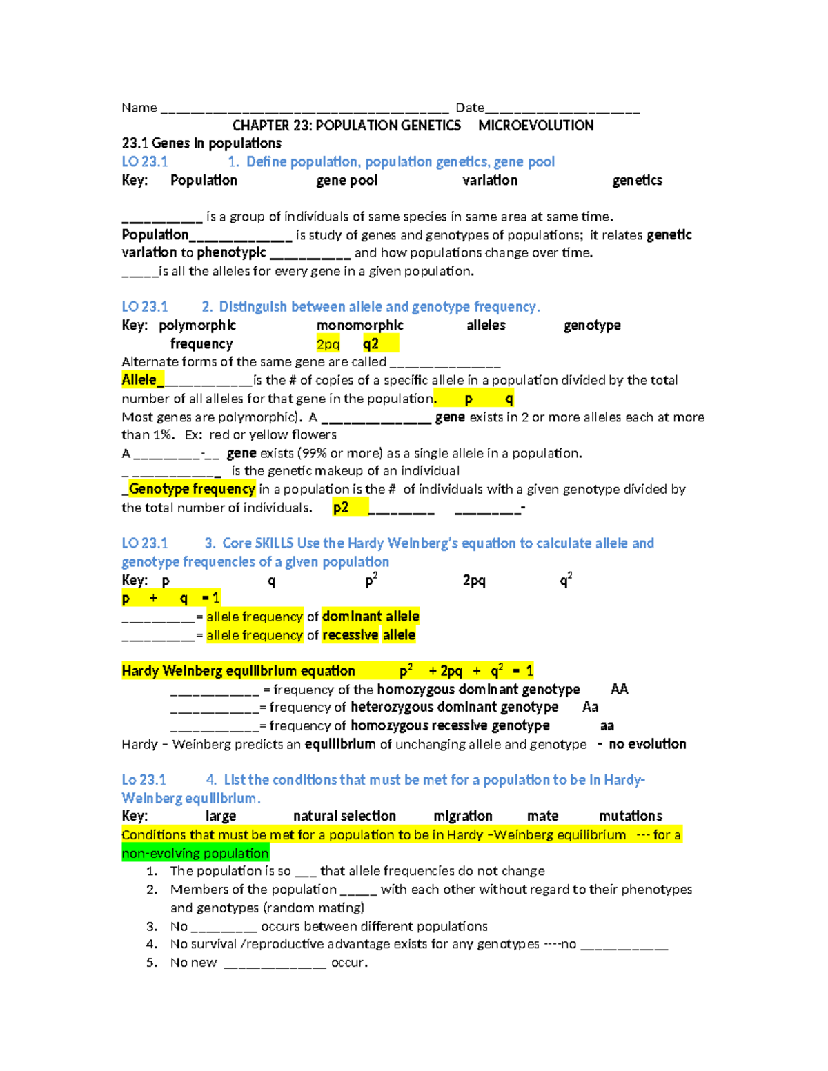 Final Exam Study Guide for PSY 101: Focus on Population Genetics and ...