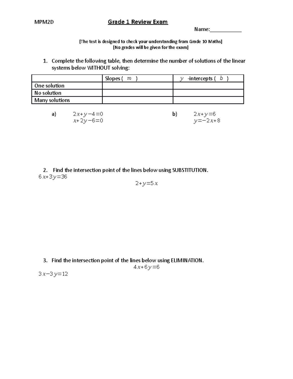 MPM2D Grade 10 Mathematics Review Exam Guide - Studocu