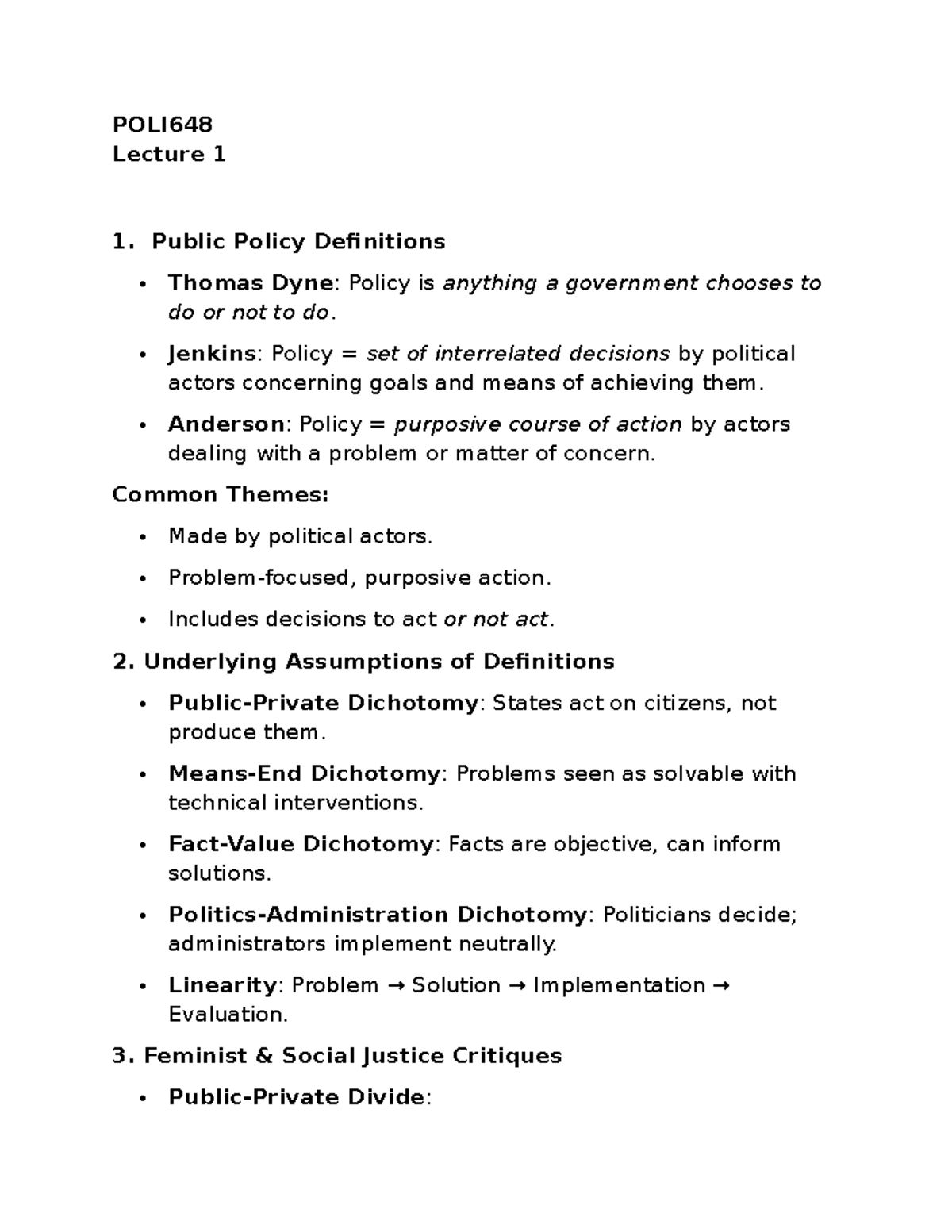 POLI648 Lecture 1: Understanding Public Policy Definitions and ...