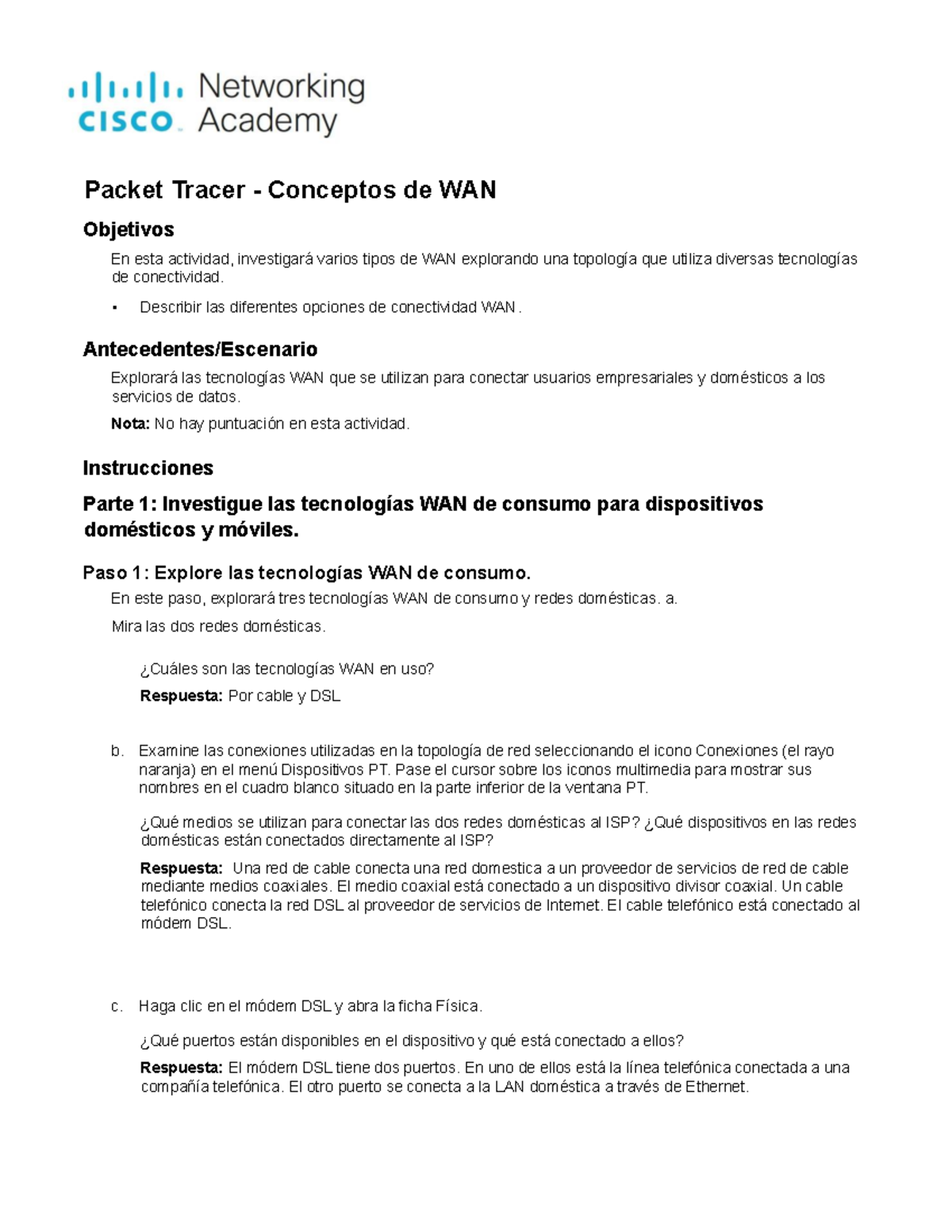 7.6.1 Packet Tracer - Exploración de Conceptos de WAN - Studocu