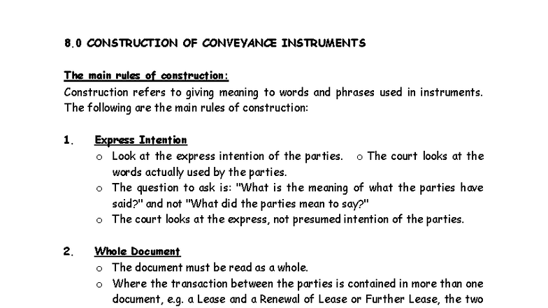 Property Law II - Topic 8: Construction of Conveyance Instruments - Studocu