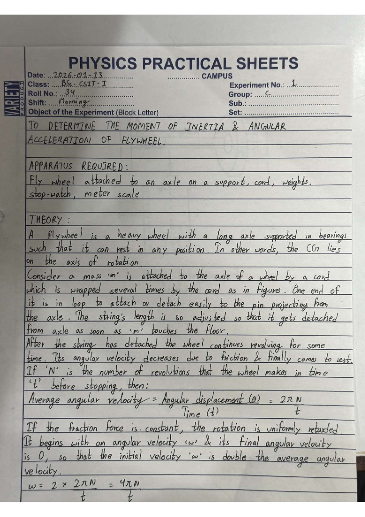 BSc. I Physics Practical Sheets: Experiments & Observations - Studocu