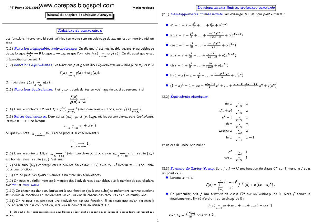 Resumes www.cprepas - COURS - PT Promo 2011/2012 Math ́ematiques R ...