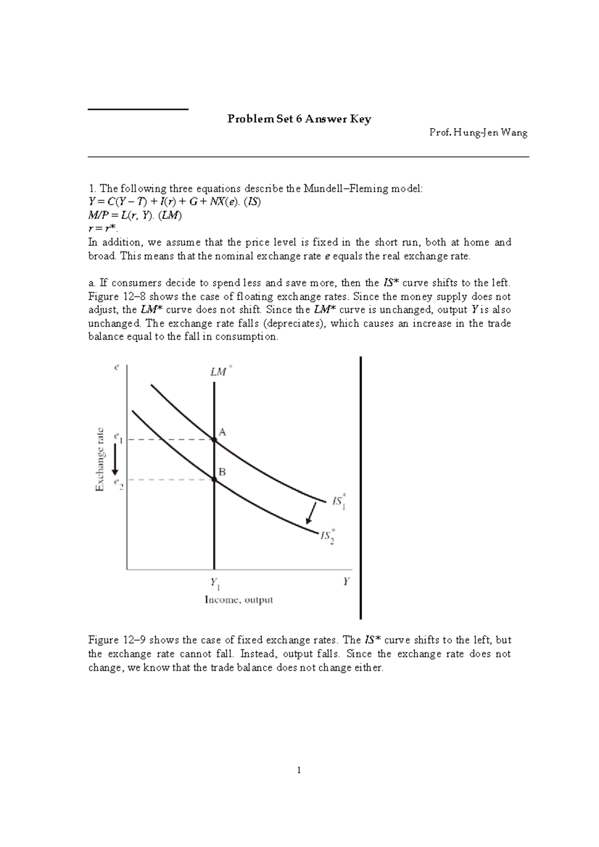 Ps6a - Problem Set 6 Answer Key on Mundell-Fleming Model Analysis - Studocu
