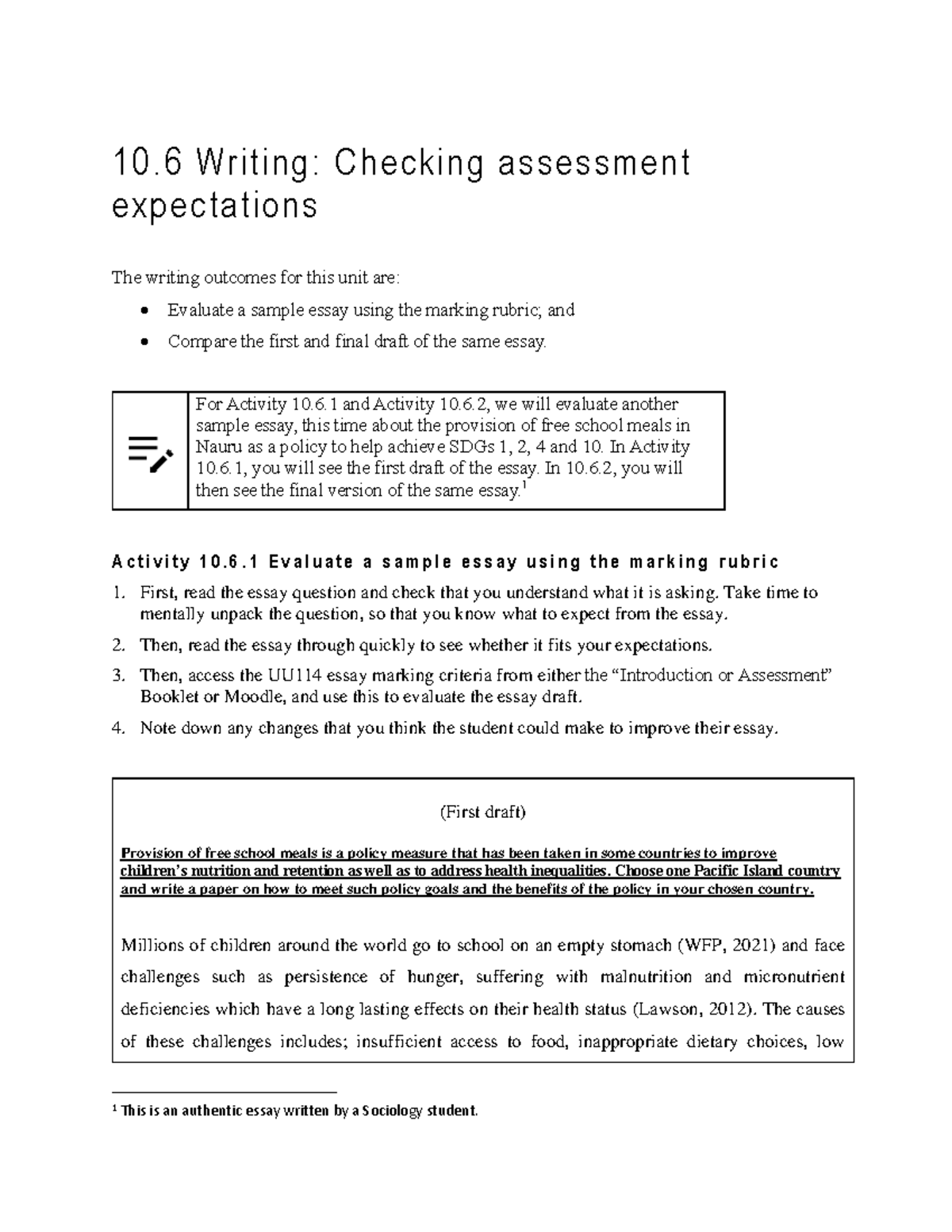 UU114 Week 10 Writing - Evaluating Free School Meals in Nauru - Studocu