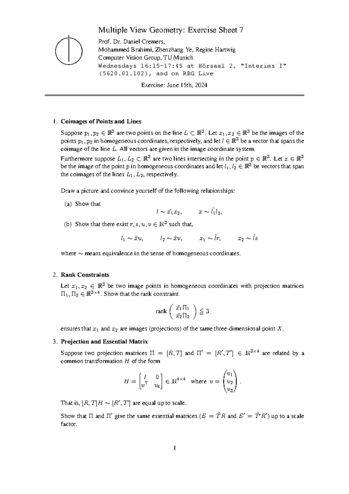 Exercise 07 part - Multiple View Geometry: Exercise Sheet 7 Prof. Dr ...