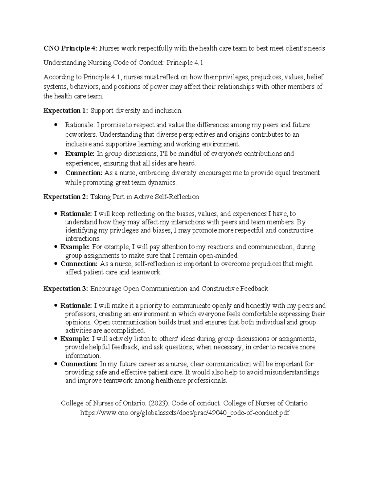 CNO homework - infographic - CNO Principle 4: Nurses work respectfully ...