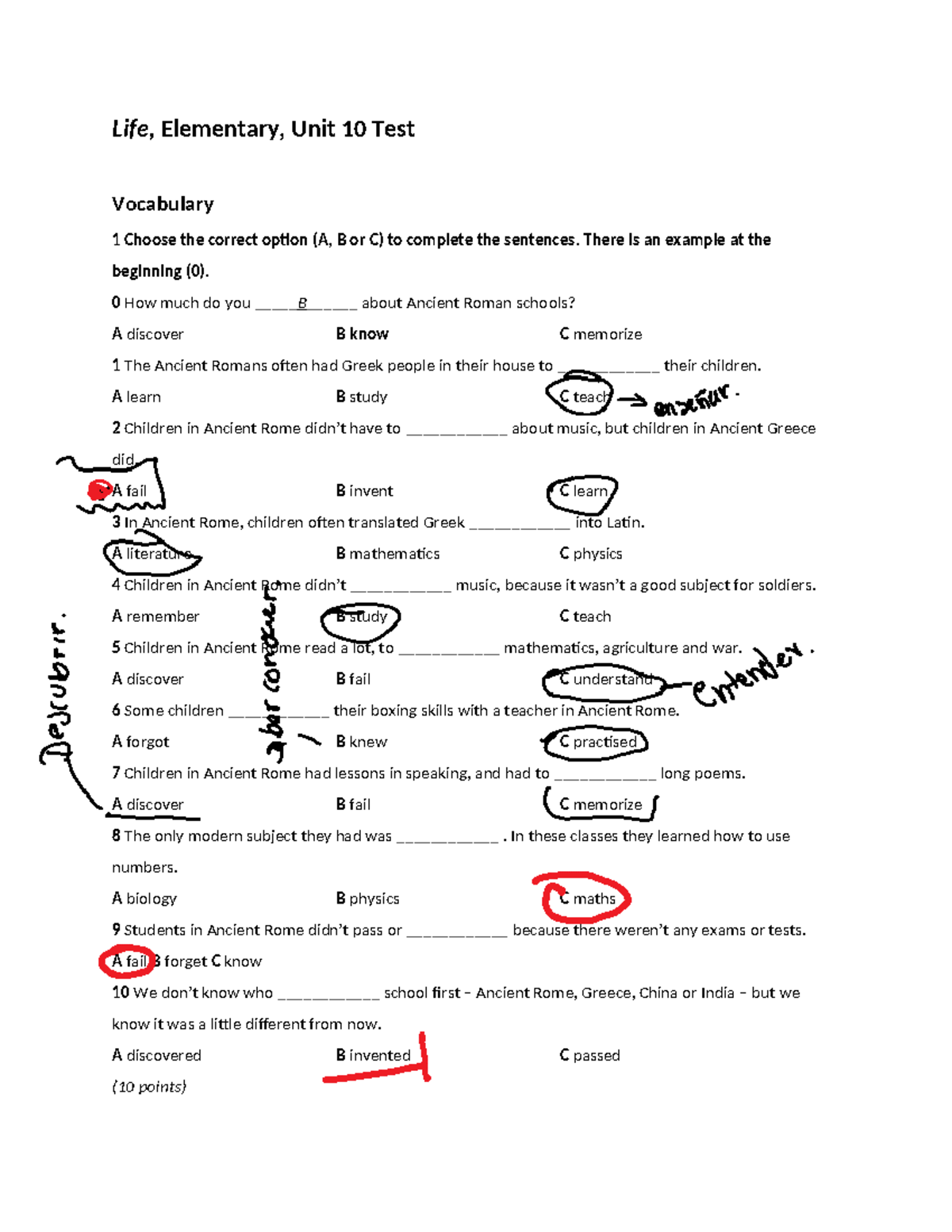 Life 2e Elementary Unit 10 Test Vocabulary & Grammar Review - Studocu