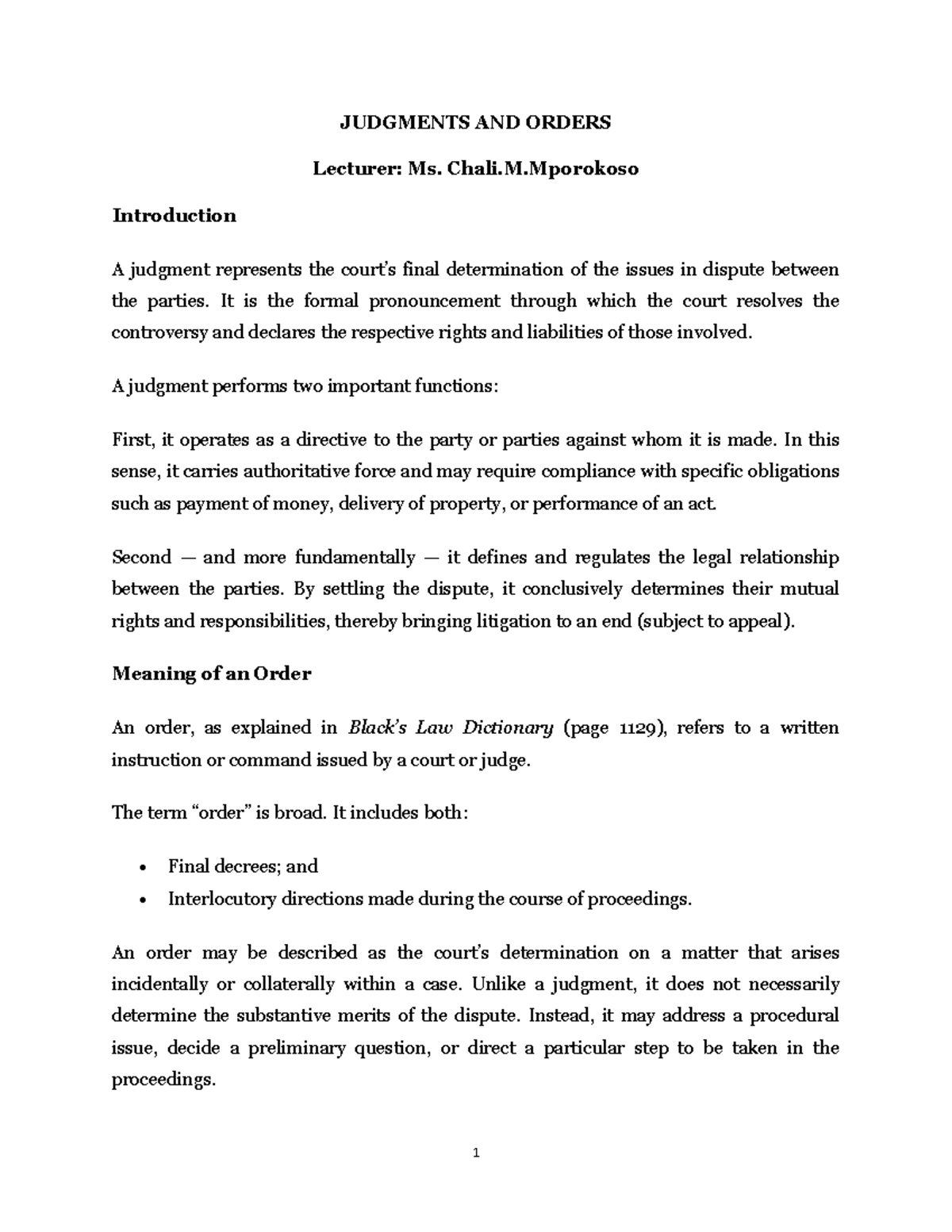 JUDGMENTS AND ORDERS: Key Concepts and Legal Procedures - Studocu