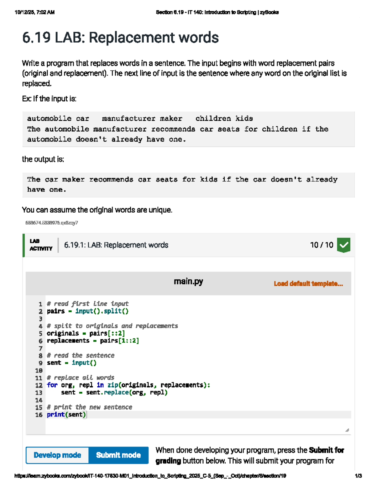 IT 140: Lab 6.19 - Word Replacement Program in Scripting I - Studocu