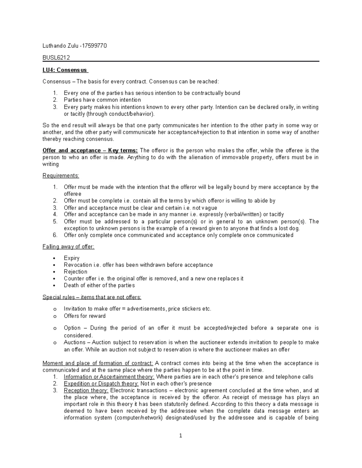 Learning Unit 6: Understanding Contractual Terms - BUSL 2024 - Studocu