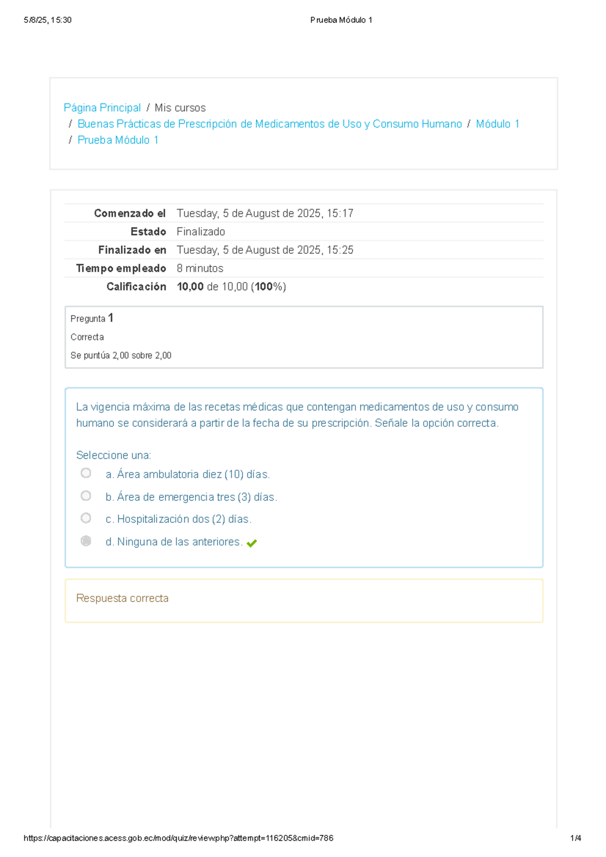 Prueba Módulo 1: Buenas Prácticas de Prescripción de Medicamentos - Document Preview