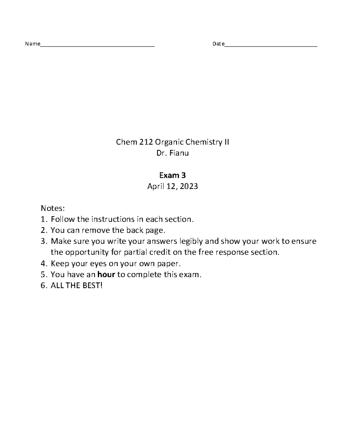 Exam 3 Review - Chem 212 Organic Chemistry II - Spring 2023 Notes - Studocu