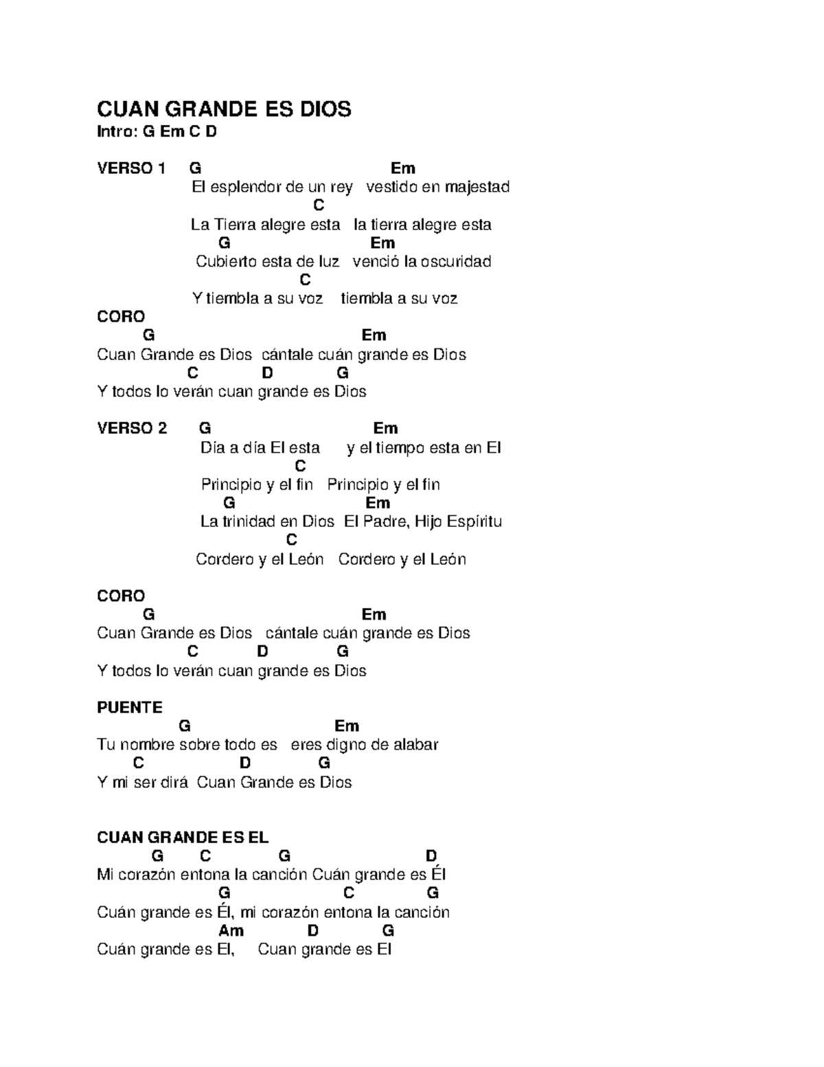 CUAN GRANDE ES DIOS - Letra y Acordes de la Canción - Studocu, image size:1200x1553