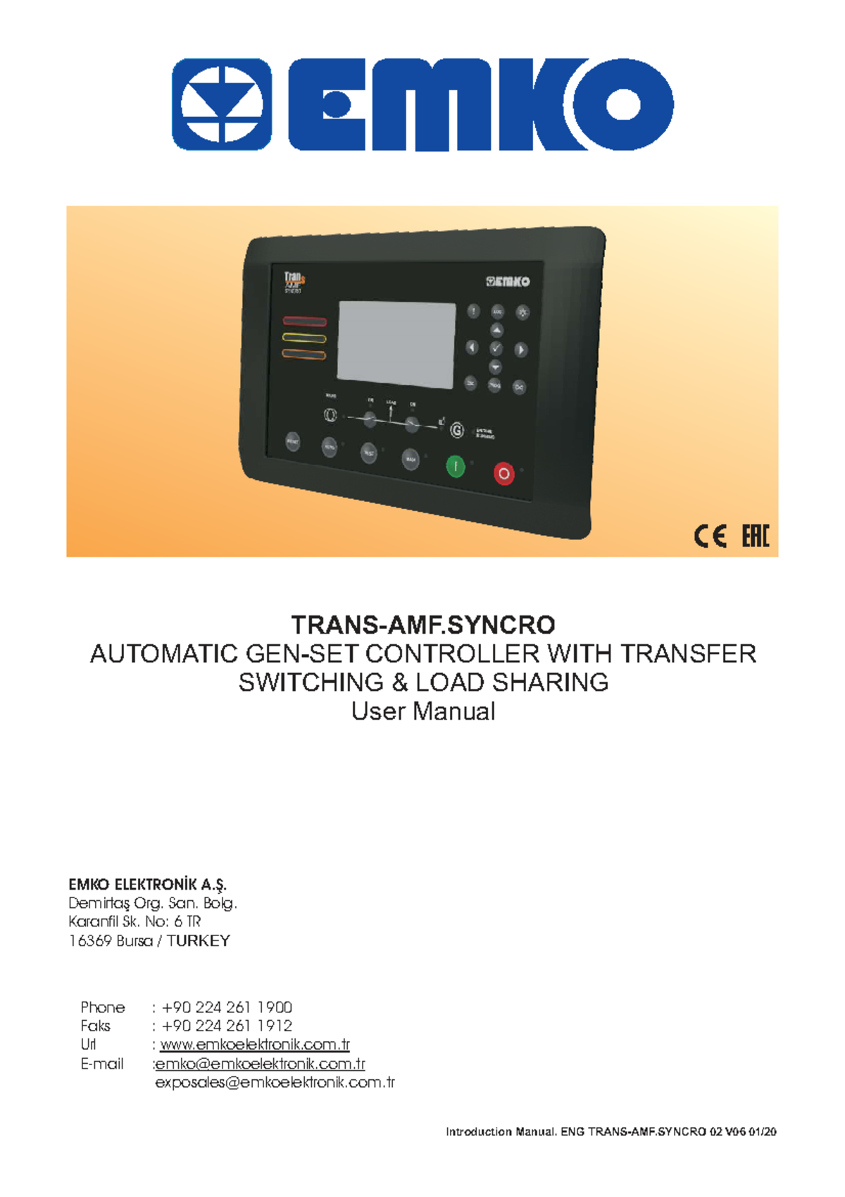 EMKO-Trans-AMF User Manual for Automatic Controller with Transfer ...
