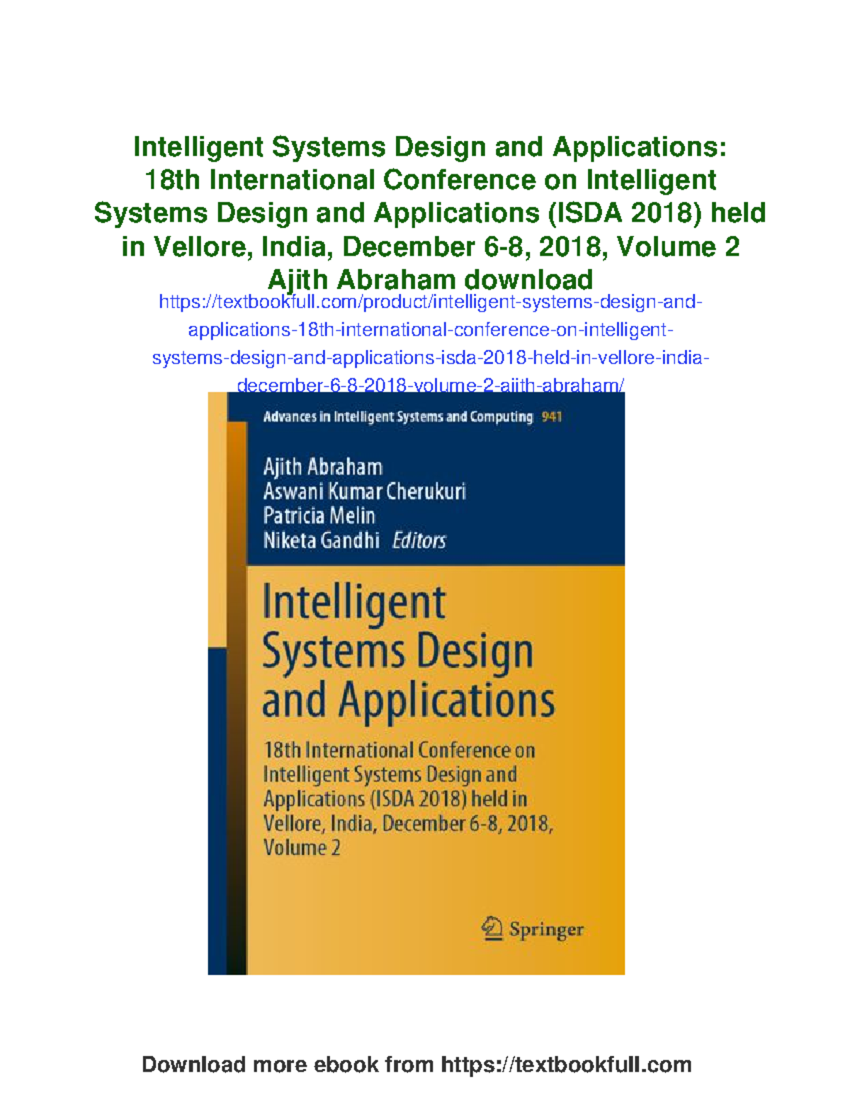 ISDA 2018: Intelligent Systems Design & Applications Conference ...