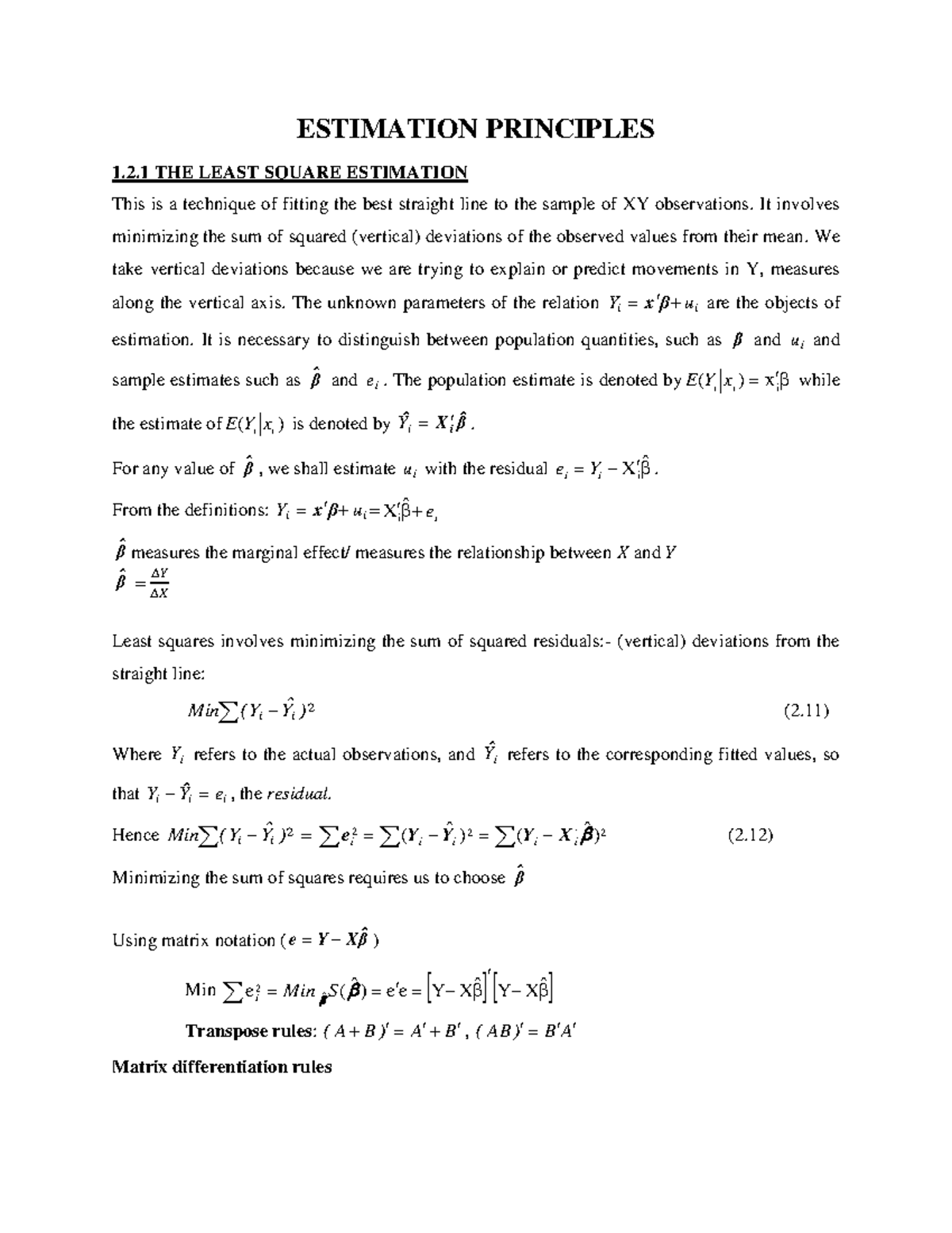 EST 1.2.1: Understanding Least Squares Estimation Techniques - Studocu