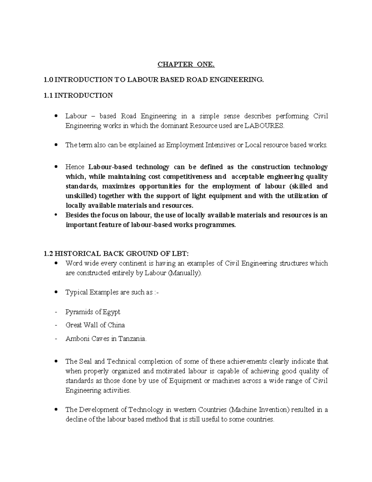 CHAPTER 1: INTRODUCTION TO LABOUR BASED ROAD ENGINEERING - Studocu