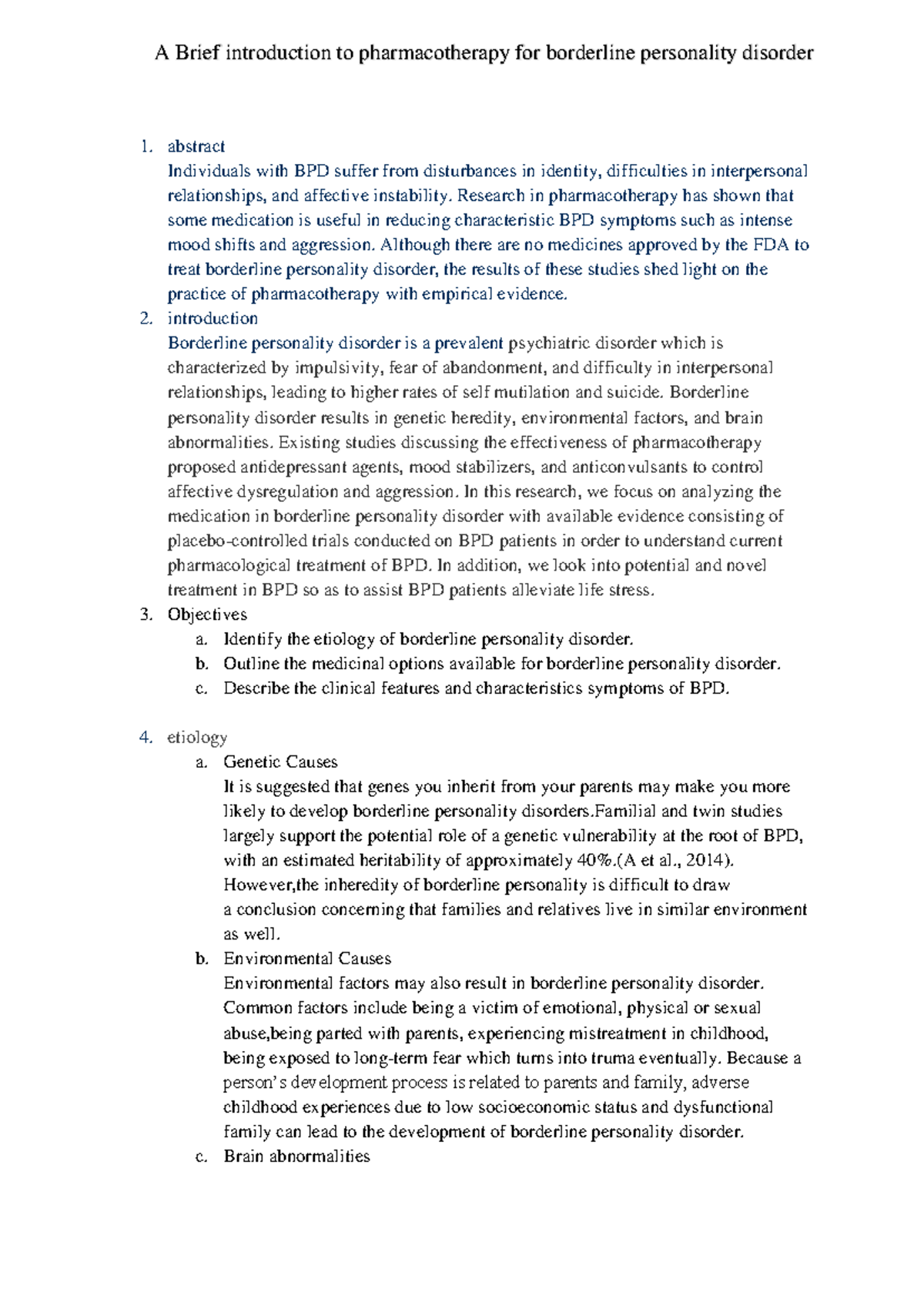 Borderline personality disorder - abstract Individuals with BPD suffer ...