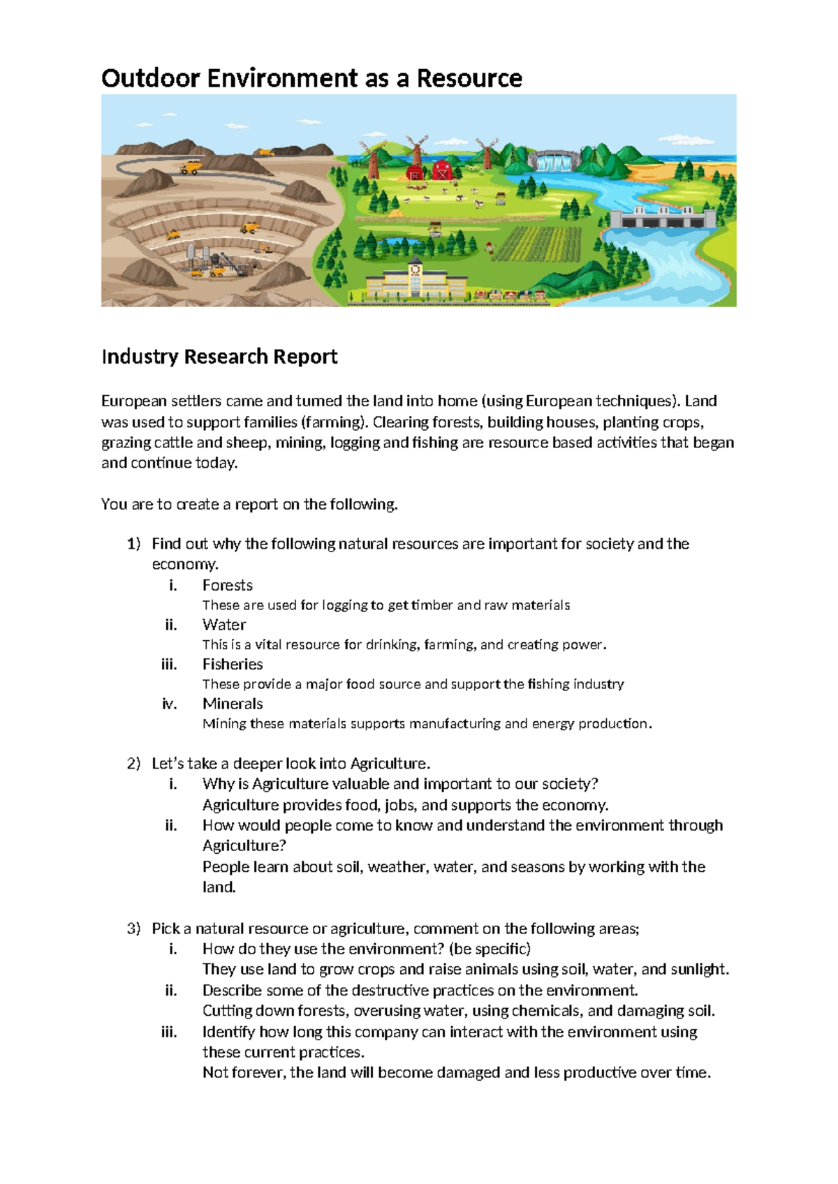 Research Report: Outdoor Environment as a Resource Industry - Studocu