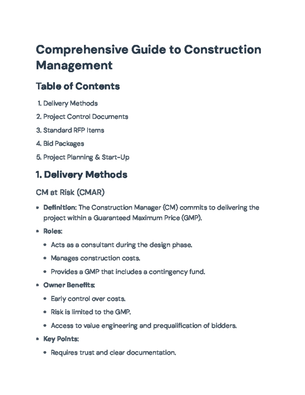 CM Project Planning and Delivery Methods: Effective Strategies in ...
