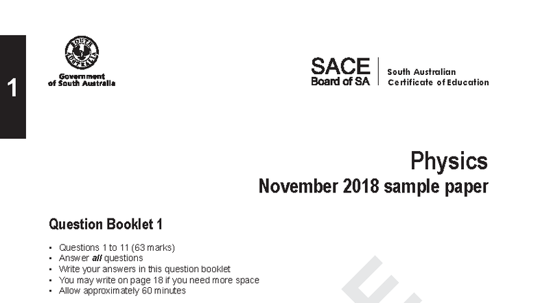 2018 SACE Physics Sample Exam Paper BK1: Questions 1-11 - Studocu