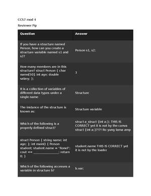 CCS0007 Final Exam Reviewer: Functions, Arrays, and Structures in C++ ...