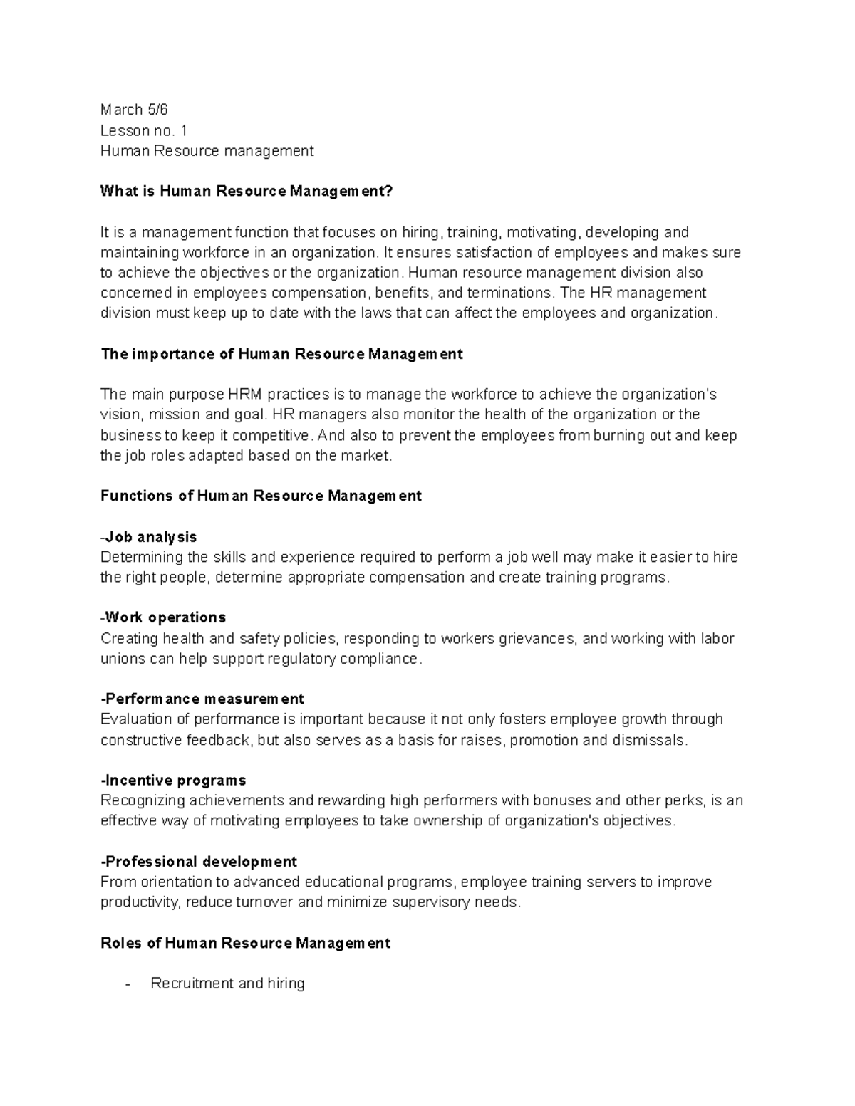HRM-LESSON-1 - Overview of Human Resource Management Principles - Studocu