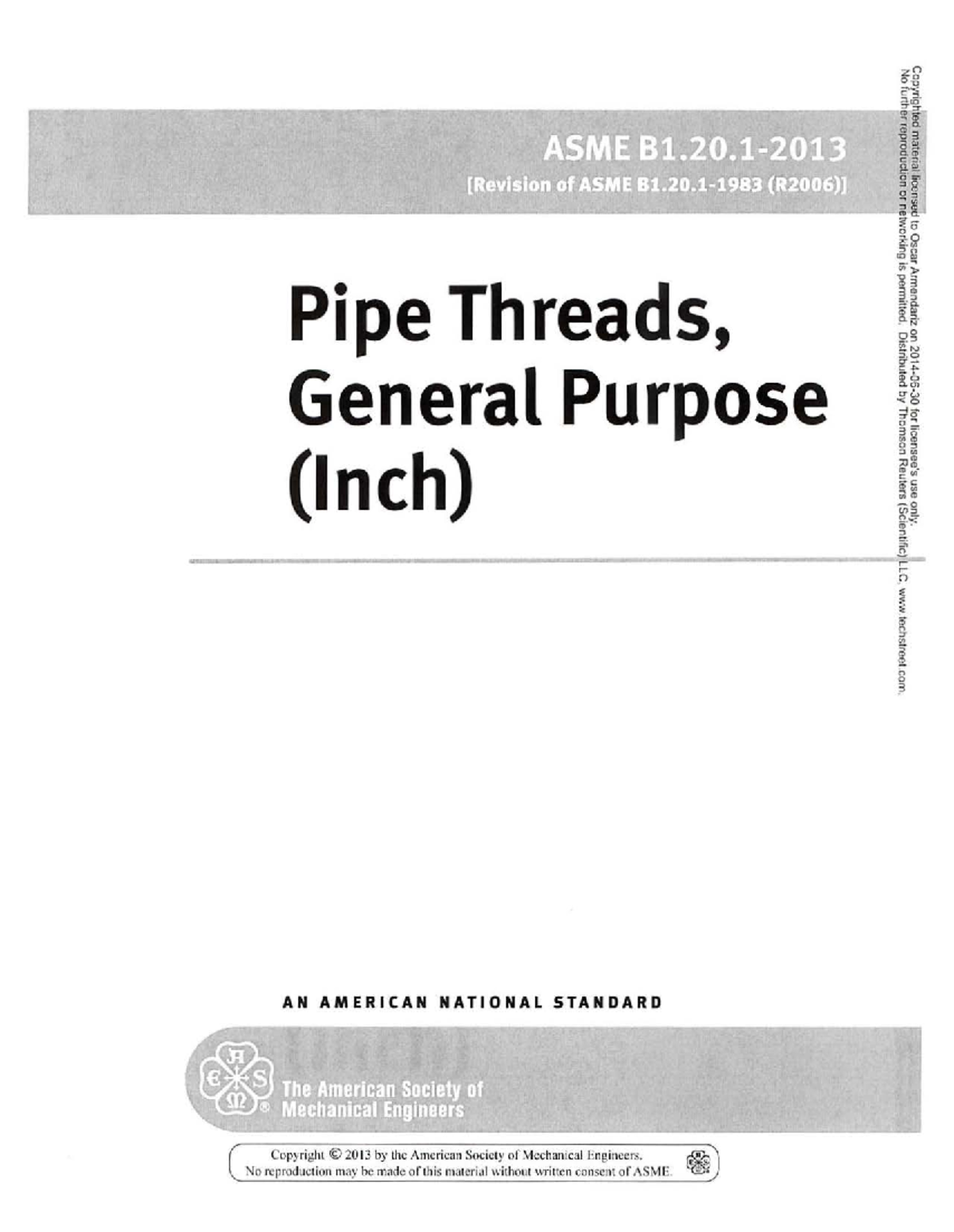 ASME B1.20.1: General Purpose Pipe Threads Standard (2013) - Studocu
