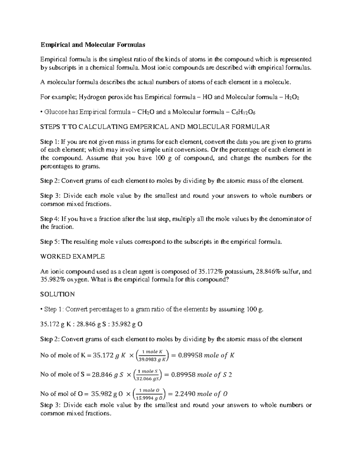 Empirical and Molecular Formulas: A Comprehensive Guide - Studocu