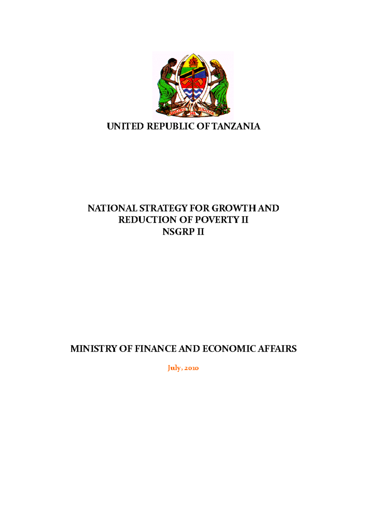 National Strategy for Growth and Poverty Reduction II (MKUKUTA II ...