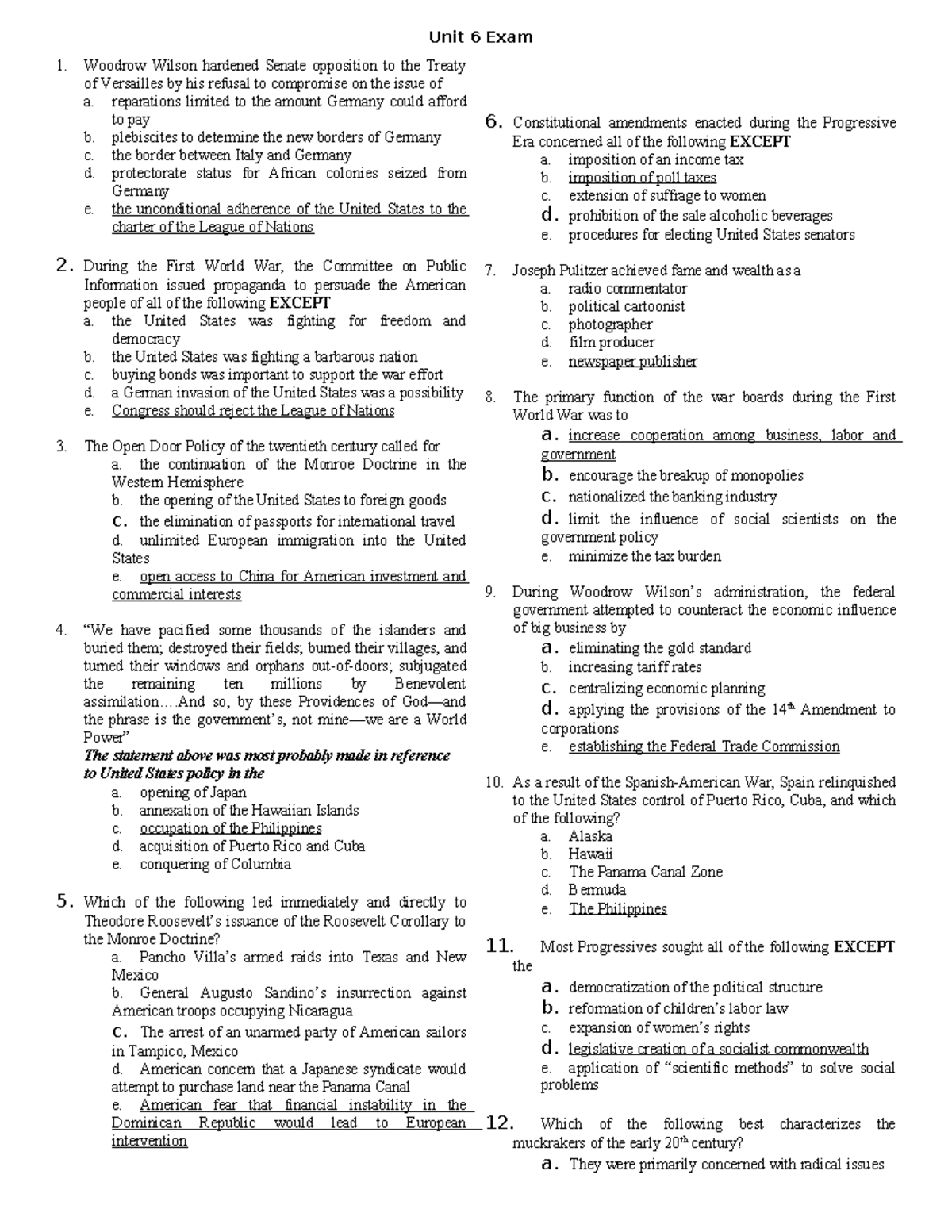 AP U.S. History Unit 6 Exam 1: Key Concepts and Answers - Studocu