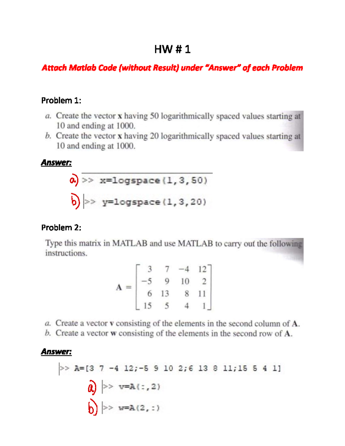 HW1 - MATLAB Code Solutions for Problems 1 & 2 - Studocu