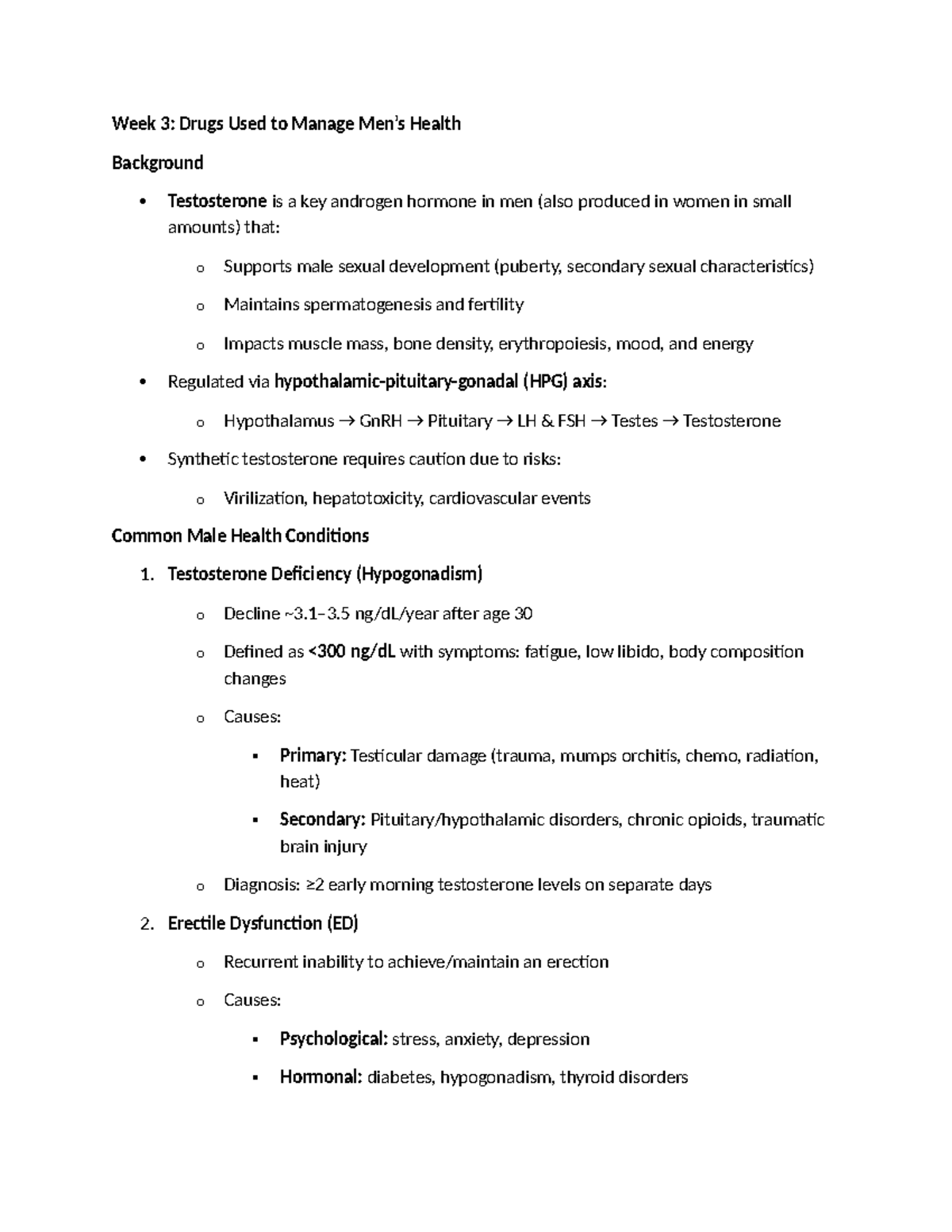Men's Health Pharmacology Study Guide: Week 3 - Testosterone Management ...