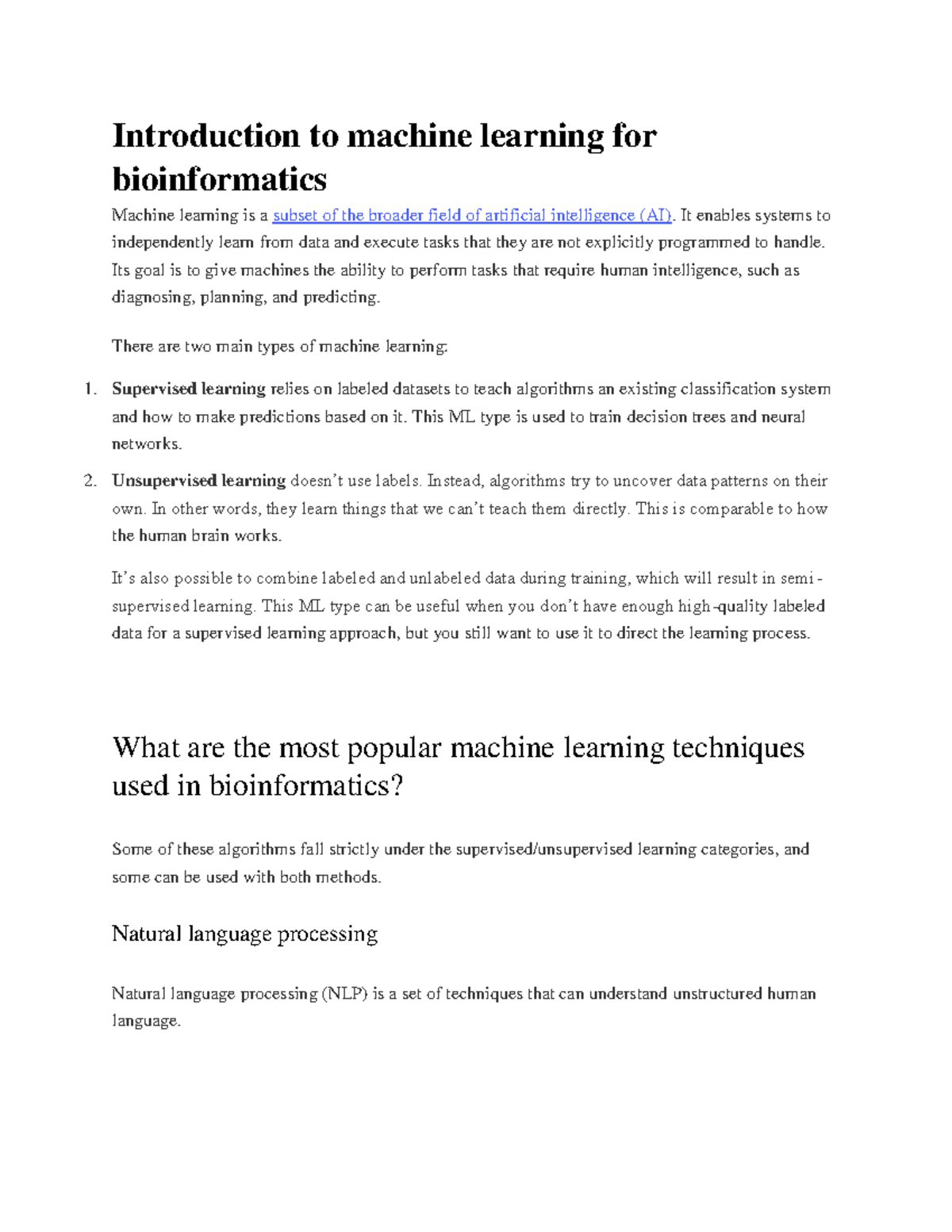 Introduction to Machine Learning in Bioinformatics: Techniques ...