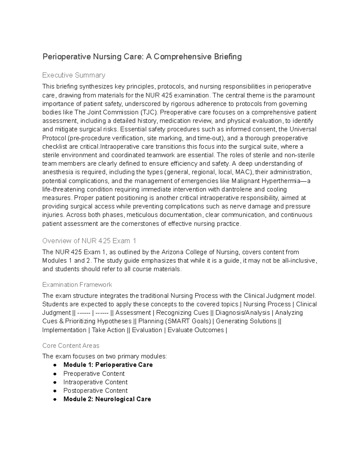NUR 425 Final Exam Study Guide: Perioperative Nursing Care Overview ...