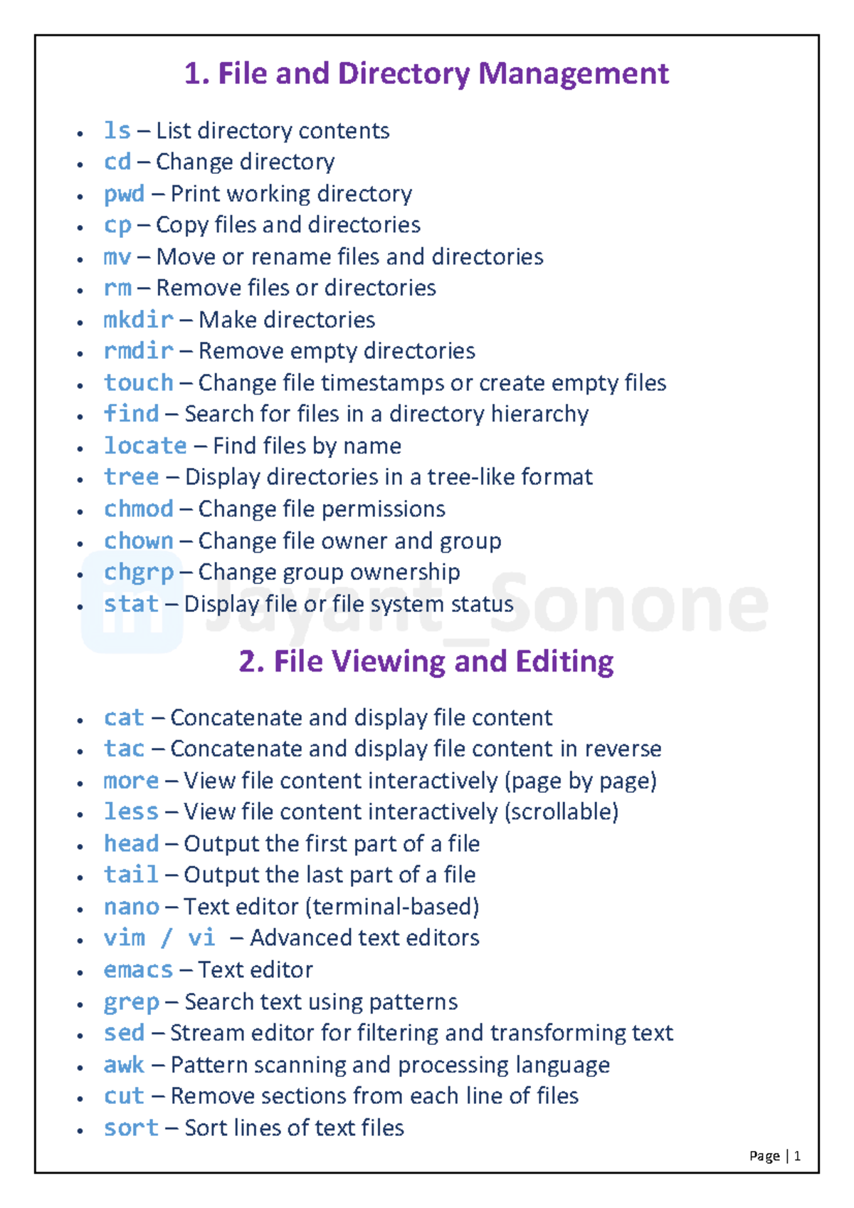 Linux commands reference guide for system management and operations ...