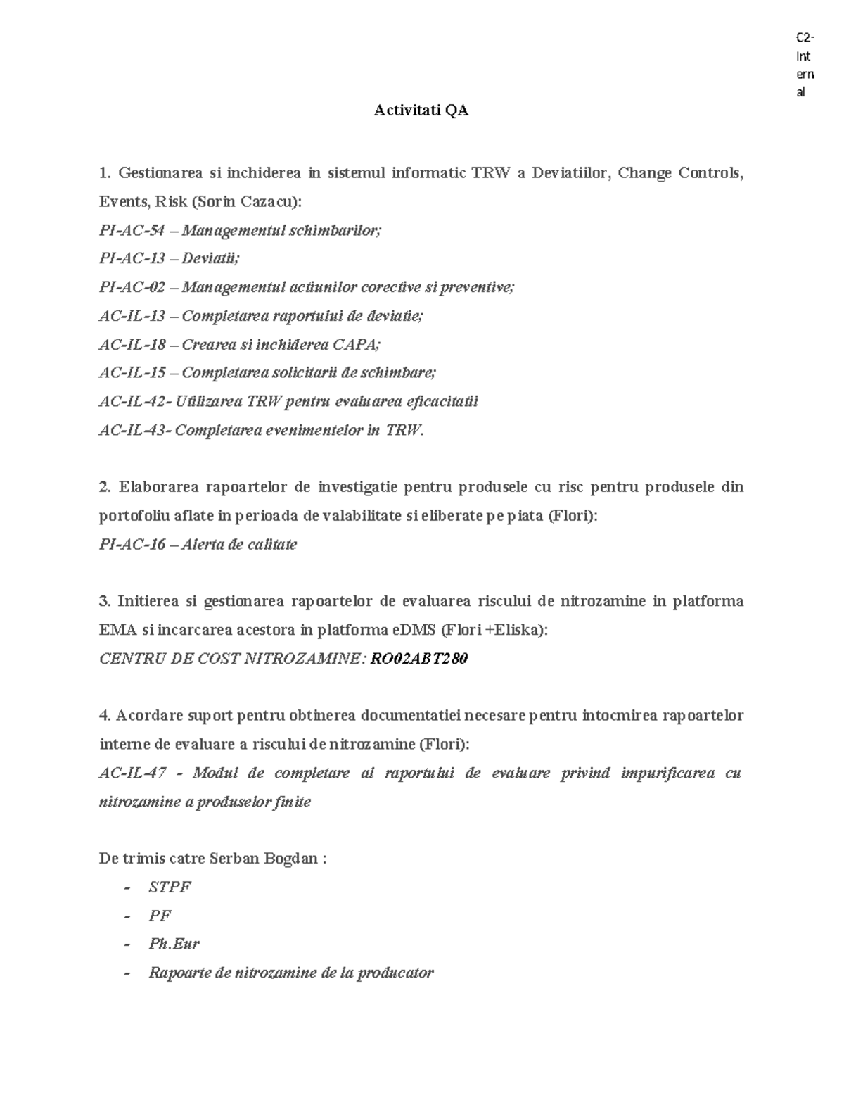 C2-Intern Management Activities and Quality Assurance Processes - Studocu