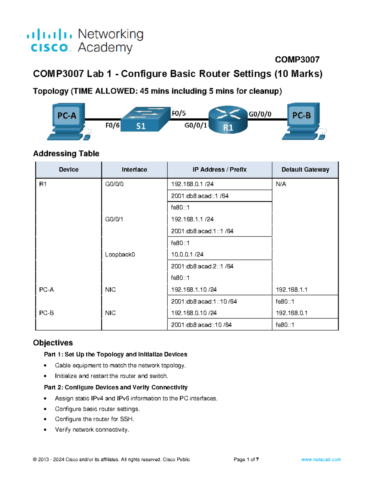 COMP3007 Lab 1: Configuring Basic Router Settings and Connectivity ...