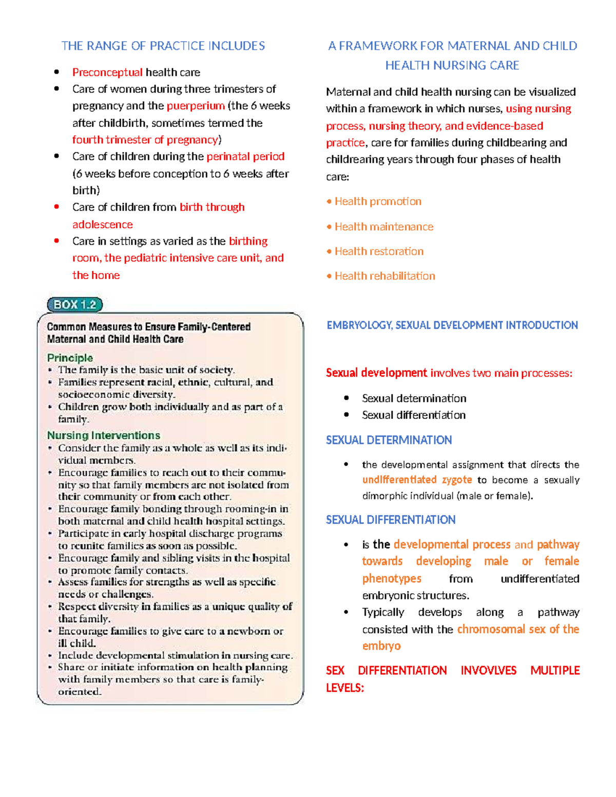 Maternal and Child Health Nursing Framework: MCH 201 Overview - Studocu