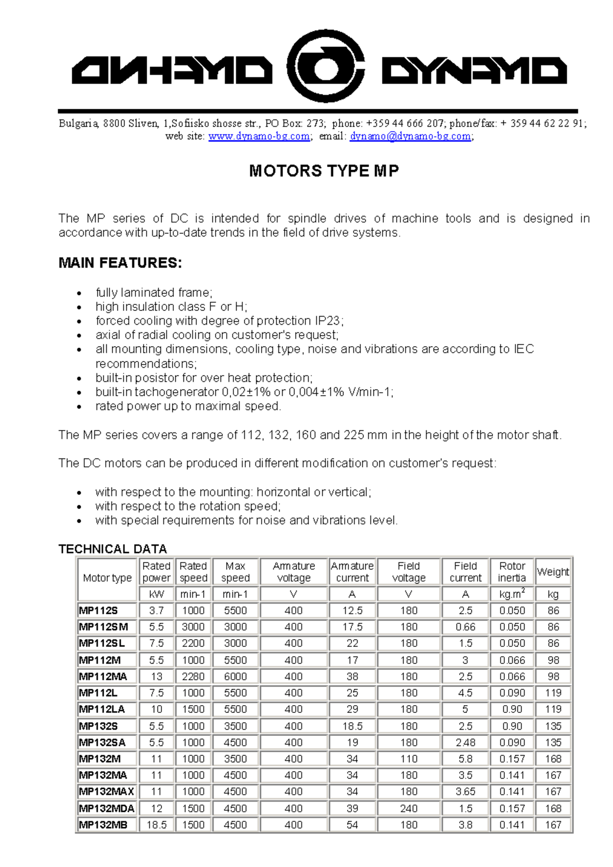 DC Motors Type MP Series Overview and Technical Data - Studocu