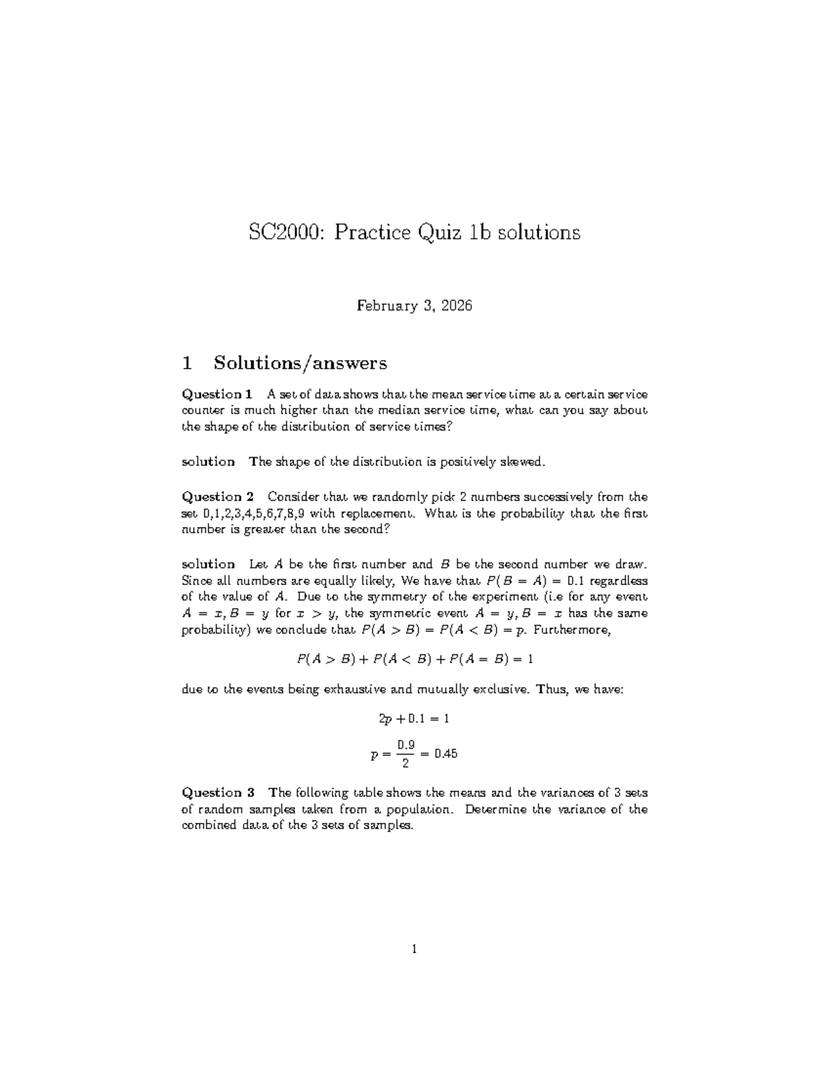 Practice Quiz 1b Solutions - Statistics Concepts and Problems - Studocu