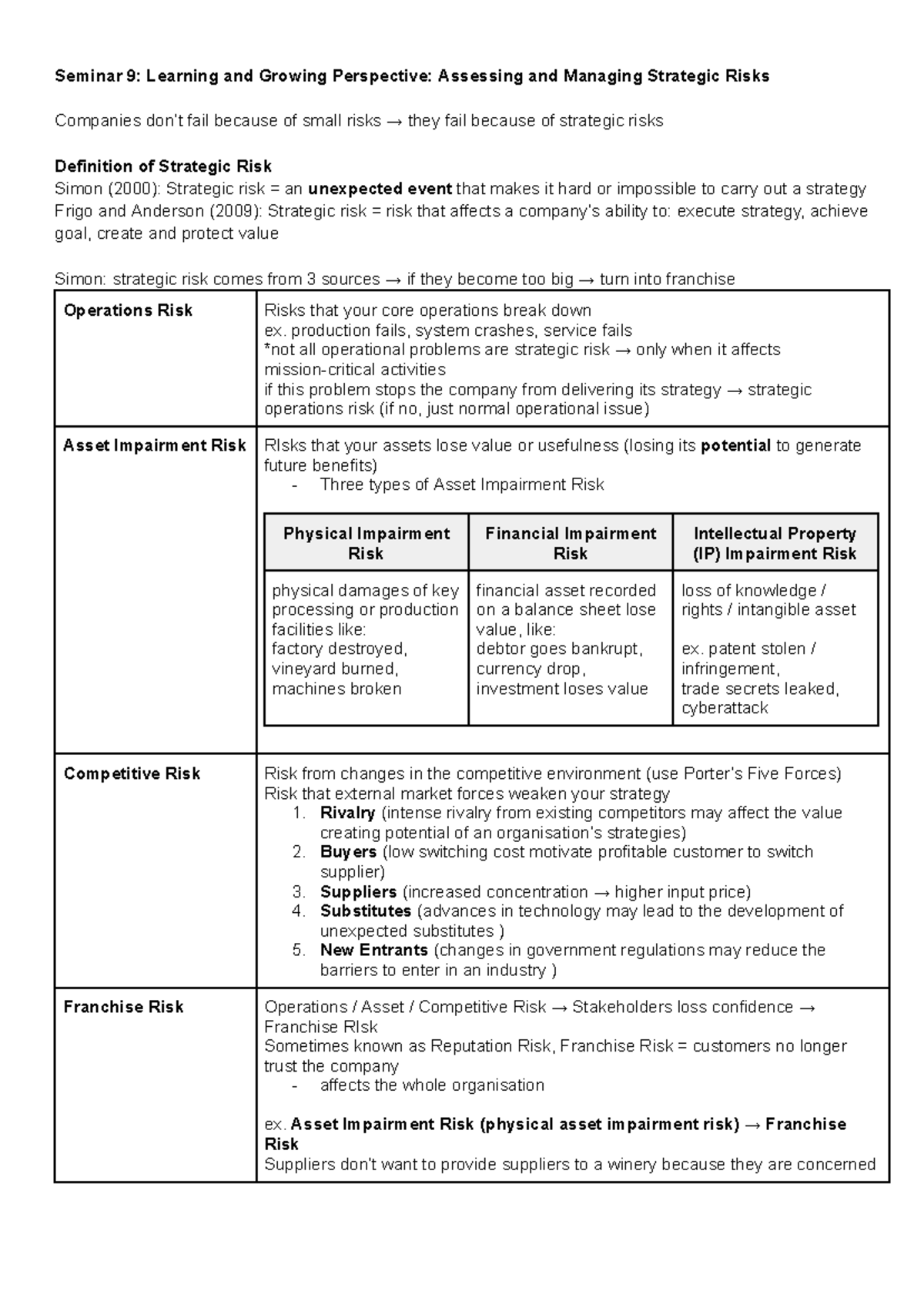 ACCT3583 - Seminar 9: Strategic Risk Management and Assessment - Studocu