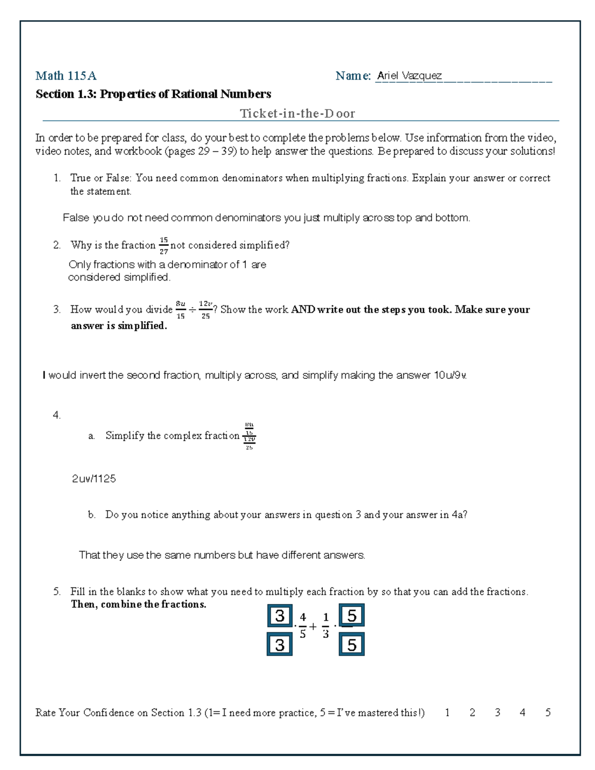 Math 115A: Section 1.3 - Properties of Rational Numbers Study Guide ...
